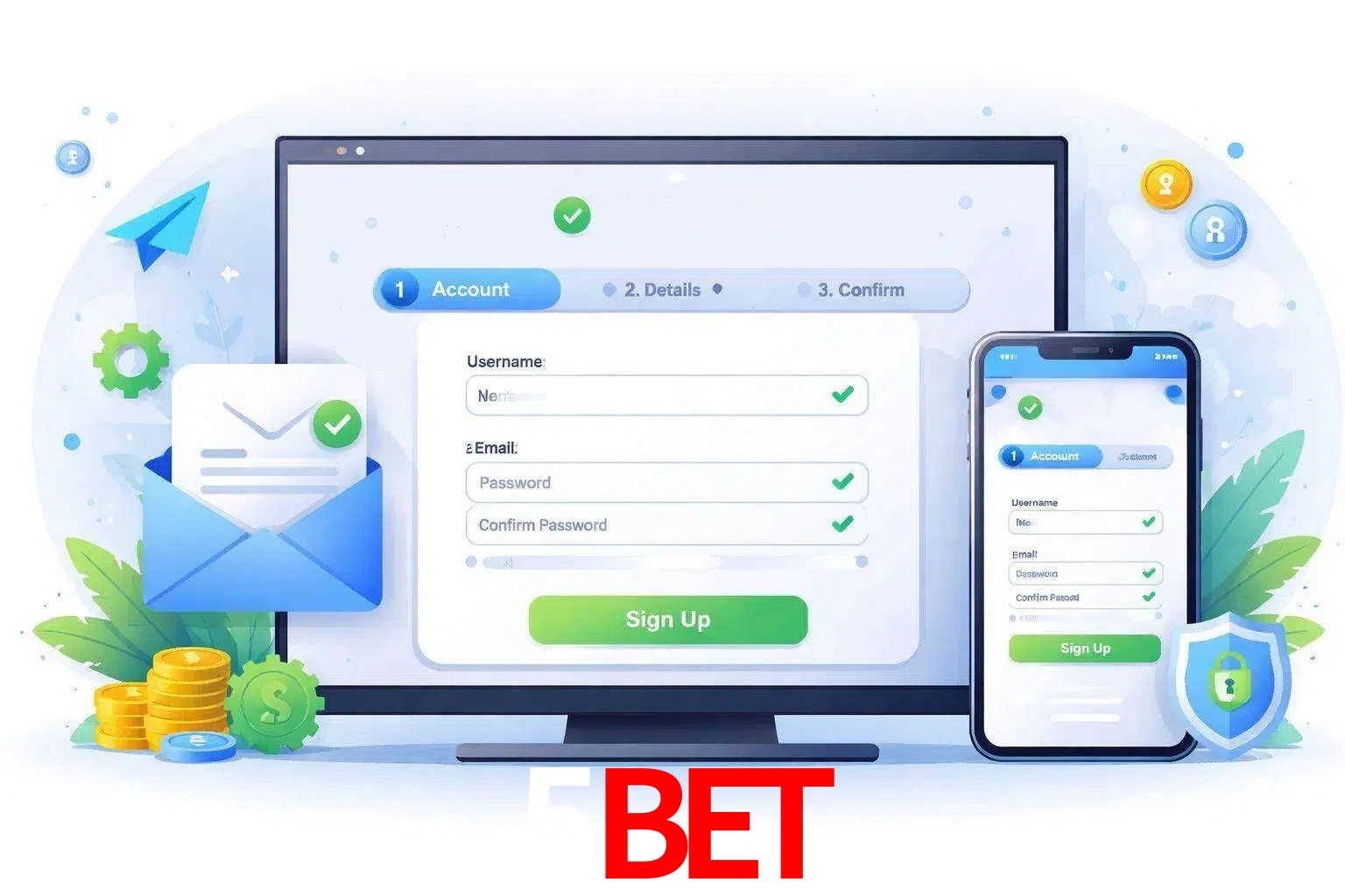 Registro de nuevo usuario y configuración de cuenta 5BET